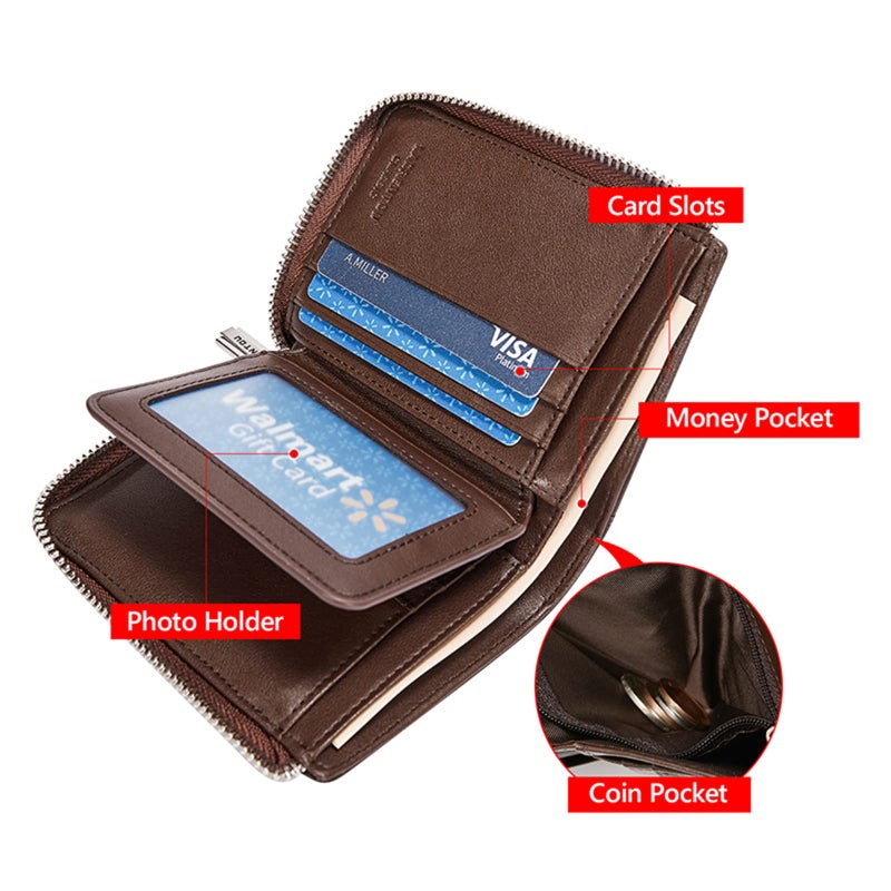 LAORENTOU Genuine Leather Wallets for Men, RFID Blocking, Multi Card Holder Slim Mens Wallet with Zipper Coin Purse, Bifold Wallet for Man, Boys, Teens (Brown) - Image 3